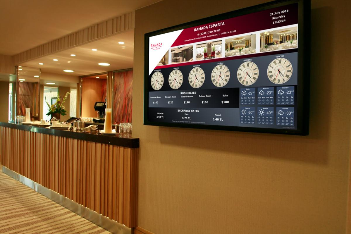 hotel dünya saati oda fiyatı döviz kurları resepsiyon ekran tabelası